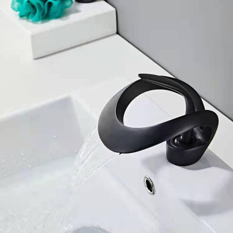 Ikodm - Robinet Cascade Salle De Bain,Robinet De Lavabo Cascade,Cascade Mitigeur Salle Bain Avec Valve En Céramique Monocommande Chaude Et Froide