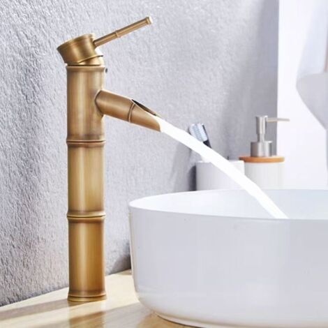 Robinet cascade style bambou - bronze, jet d'eau froide unique, conception en 3 sections, convient aux salles de bains.
