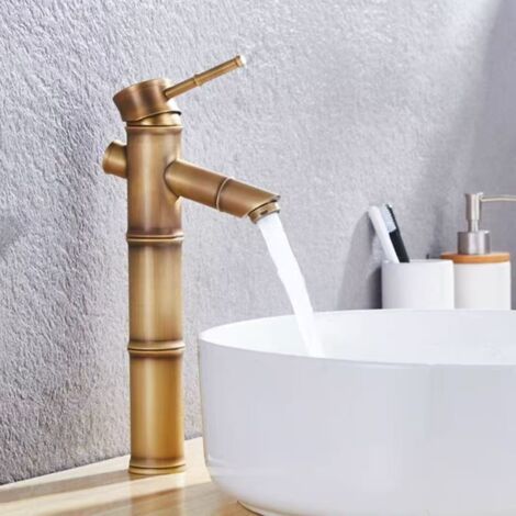 Robinet cascade style bambou - couleur bronze antique, sortie eau chaude et eau froide, convient aux salles de bains.