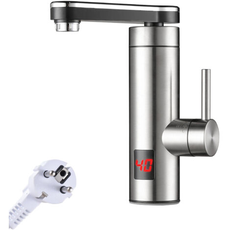 Robinet chauffant électrique haute efficacité 3300W, affichage LED température, acier inoxydable 304 IPX4, mono-commande pivotante 360°, sans réservoir pour cuisine