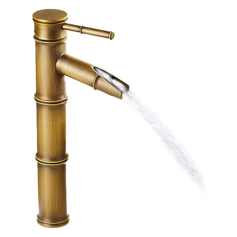 Largeight - Robinet Chêne Bambou Design Waterfall - Vintage CopperCommercial Modern Bronze Friction Stainless Steel 3 Fittings For Bathroom Washroom
