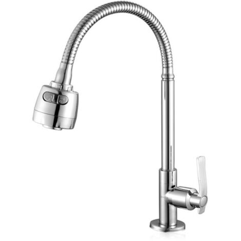 Robinet chromé d'évier de cuisine rotatif à 360 ° avec tuyau à ressort Robinet d'eau froide simple à ouverture rapide en mousse
