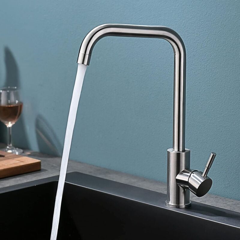 Alovez - Robinet Cuisine, 360° Rotatif Mitigeur Cuisine, Robinet de Cuisine Mitigeur, Acier Inox, Robinet avec pex Tuyau, Peut Ajuster L'eau Froide