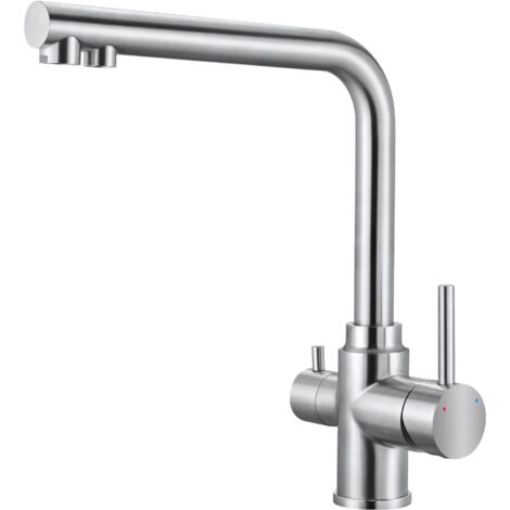 Robinet Cuisine à 3 Voies, 3 en 1 Mitigeur Cuisine pour Système D'osmose, Robinet D'eau Propre avec 2 Leviers de Commande Séparés