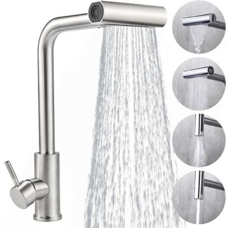 Robinet Cuisine avec Douchette Extensible Mitigeur Cuisine en Acier Inoxydable Robinet Douchette Cuisine de Rotatif à 360°, Finition Brossée, 4 Modes de Réglage du Débit D'eau