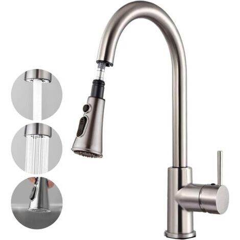 Robinet Cuisine avec Douchette Extractible, Mitigeur Cuisine Rotatif à 360°, 2 Modes de Pulvérisation Haute Pression Robinet d'Évier en Acier Mitigeur Cuisine Douchette,Robinet Evier de Cuisine