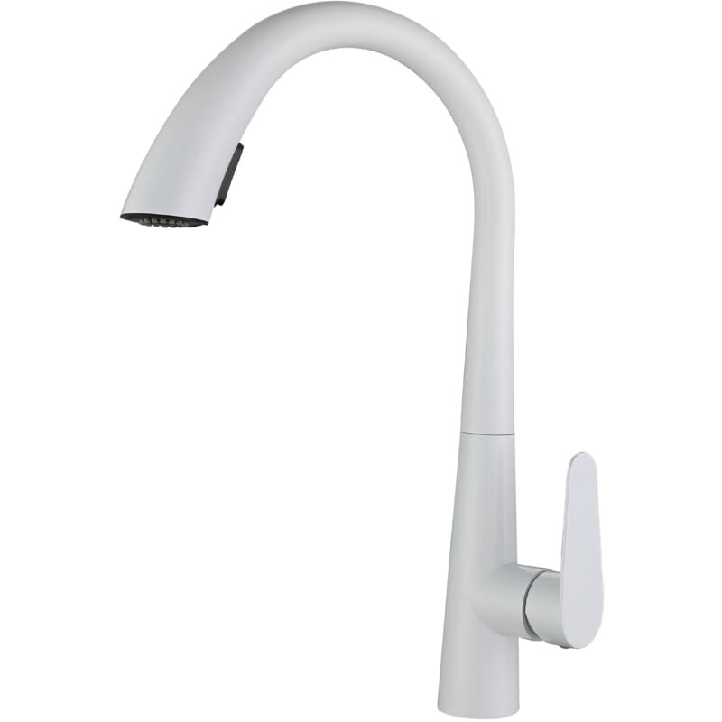 Robinet Cuisine avec Douchette Extractible Mitigeur Cuisine Rotatif à 360° Blanc 2 Modes de Pulvérisation Haute Pression