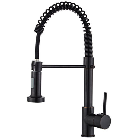 Robinet Cuisine avec Douchette Pivotant à 360° Robinet Cuisine à Ressort 2 Modes de Pulvérisation avec Tuyaux Mitigeur Monocommande Evier Froide et Chaud Disponible (Noir)