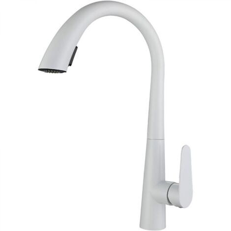 Robinet Cuisine Blanc Mitigeur Cuisine avec Douchette Extractible,Robinet Douchette Cuisine de Rotatif à 360°,Robinetterie de Cuisine en Acier Inoxydable,2 Modes de Pulvérisation