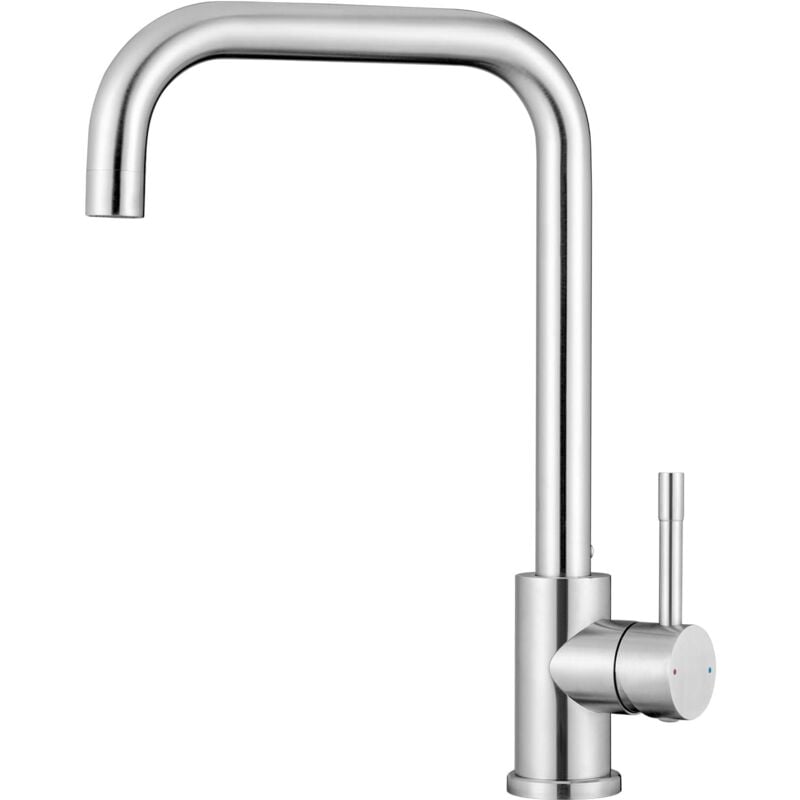 Cecipa - Robinet Cuisine Brossé, Mitigeur Cuisine à Poignée Unique Rotation à 360°, Robinet de Cuisine Chaud et Froid en Acier Inoxydable 304,