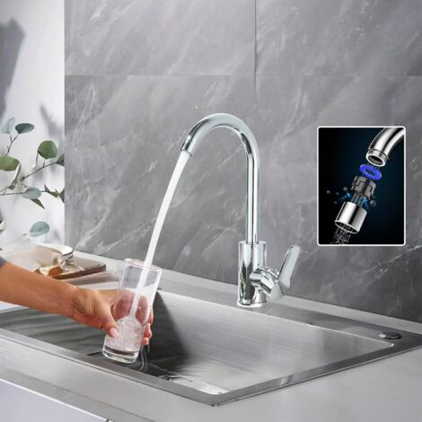 Robinet Cuisine Chrom Acier inoxydable Rotation 360° Mitigeur haute pression Robinet d'évier Mitigeur d'évier Bec haut