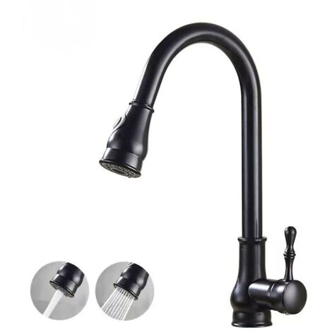 Robinet Cuisine Cuivre Noir Mitigeur Extractible Bec Unique Douchette Tournante Eau Chaude Froide