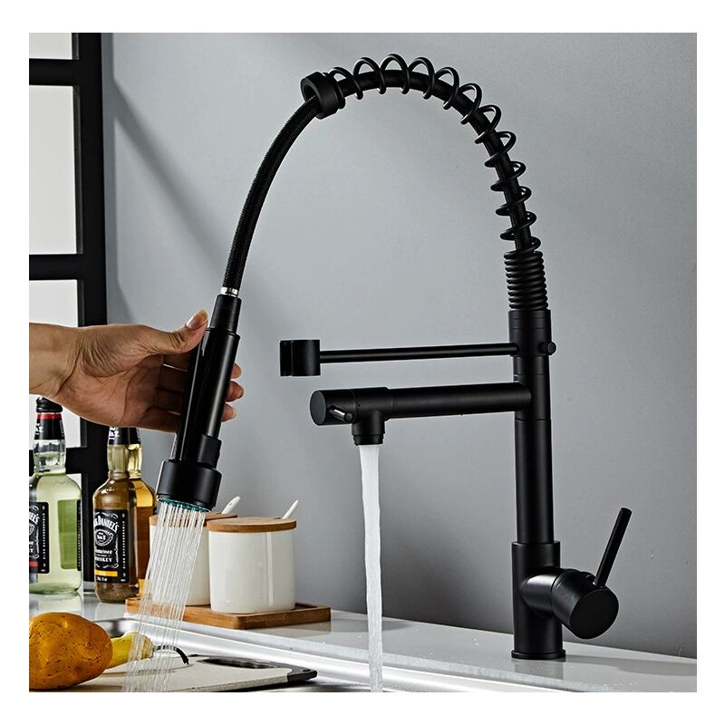 Sunxury - Robinet Cuisine Douchette Extractible avec 2 Modes de Pulvérisation,Livré avec 2 becs,Mitigeur Cuisine Rotatif à 360°, Froid & Chaud