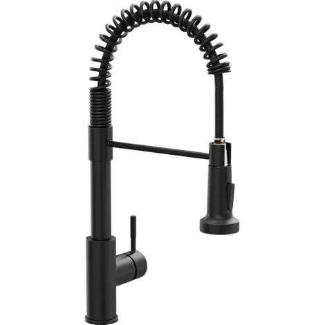Robinet Cuisine Douchette Extractible avec 2 Modes de Pulvérisation,Livré avec 2 becs,Mitigeur Cuisine Rotatif à 360°, Froid & Chaud Disponible, Robinetterie de Cuisine en Acier Inoxydable,Noir