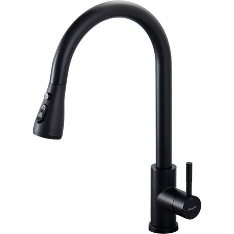 Robinet Cuisine Douchette Extractible Pivotant 360° – Mitigeur Cuisine Évier Arc Élevé en Acier Inoxydable, Robinet Flexible avec 3 Modes Jet, Tête Pulvérisation Extractible (NOIR MAT)