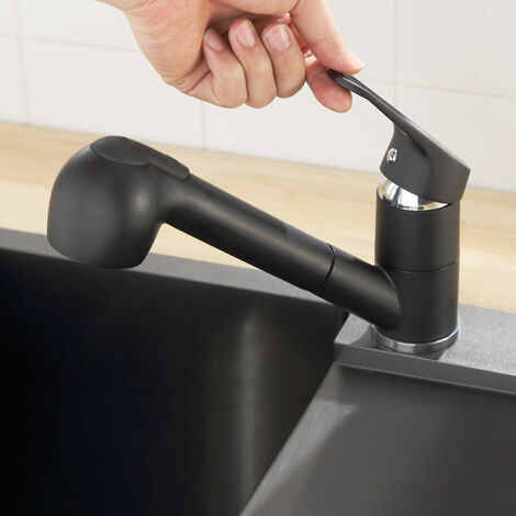 Robinet Cuisine Douchette, Mitigeur Cuisine avec Douchette Extractible 42 cm 2 Jets Bec Rotatif sur 120° Robinet Froid et Chaud Disponible Douchette Ergonomique, Noir - Noir Cisea