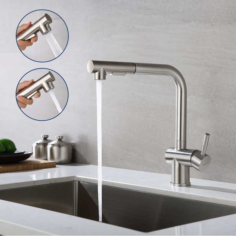 Lonheo - Robinet Cuisine avec Douchette Mitigeur Douchette d'évier Extractible à Deux Jets Mitigeur Evier Bec Haut Pivotant à 360° en Acier Inox avec