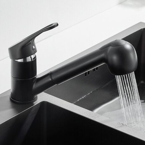 Robinet Cuisine Douchette Noir à 2 Jets Mitigeur Evier Cuisine avec Douchette Extractible en Laiton Robinetterie Mélangeur Eau Froide et Chaude