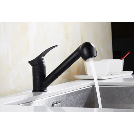 Robinet Cuisine Douchette Noir à 2 Jets Mitigeur évier Cuisine avec Douchette Extractible en Laiton Robinetterie Mélangeur Eau Froide et Chaude