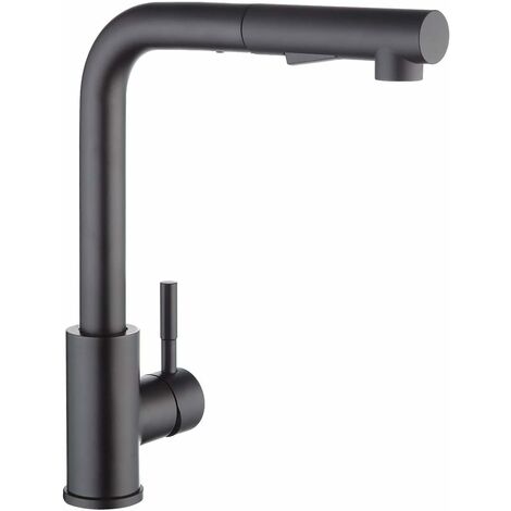 Robinet Cuisine Douchette Noir, Mitigeur Cuisine avec Douchette Extractible, Robinetterie de Cuisine Brossé Inox 304, Mitigeur Evier Rotatif à 360°, Robinet Evier 2 Jets（Noir Mat）