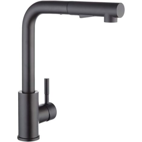 Robinet Cuisine Douchette Noir, Mitigeur Cuisine avec Douchette Extractible, Robinetterie de Cuisine Brossé Inox 304, Mitigeur Evier Rotatif à 360°, Robinet Evier 2 Jets（Noir Mat）