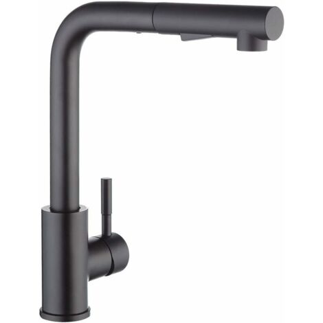 Robinet Cuisine Douchette Noir, Mitigeur Cuisine avec Douchette Extractible, Robinetterie de Cuisine Brossé Inox 304, Mitigeur Evier Rotatif à 360°, Robinet Evier 2 Jets（Noir Mat）