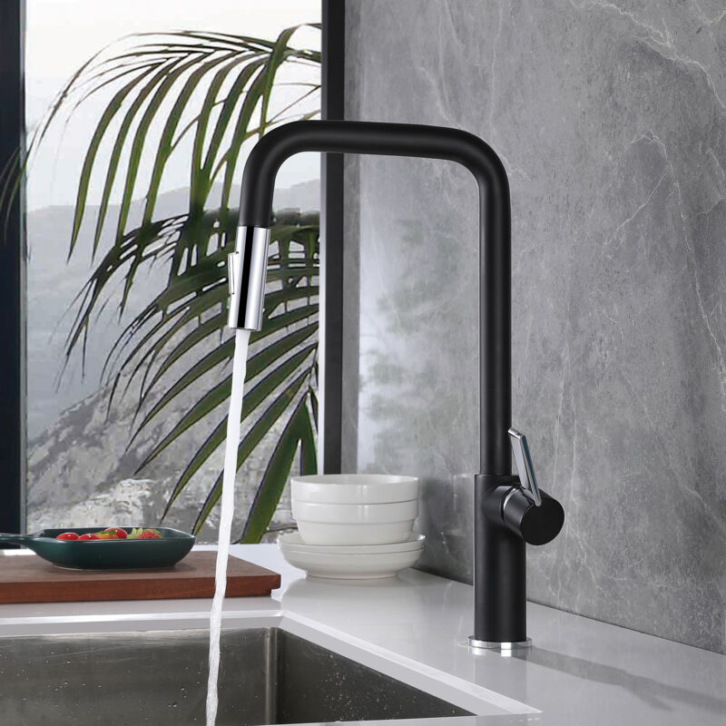 Sumerain - Mitigeur de cuisine douchette noir mat, Robinet de cuisine pivotant à 360° avec 2 Jets aux Choix, Mitigeur évier à Levier Unique