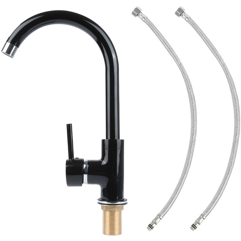 Haloyo - Robinet Cuisine en Laiton Rotatif à 360° Mitigeur Évier Monotrou à Eau Chaude et Froide Convient pour Evier Cuisine Noir