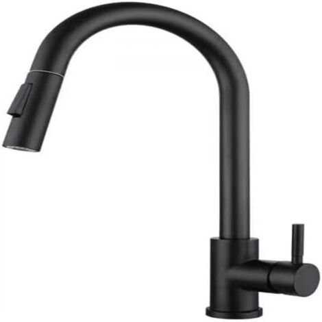 Robinet Cuisine - Extensible 60 cm - Rotation 360° - Acier Inoxydable 304 - Raccord G3/8" - Noir - 1 Pièce