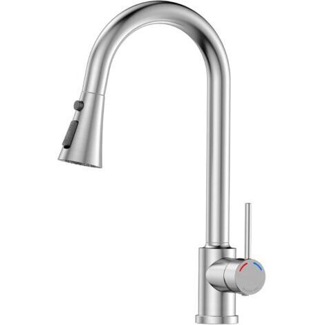 Robinet Cuisine Extensible, Mitigeur Cuisine avec Douchette,Bec pivotant à 360°, 3 Modes de Pulvérisation, Acier Inoxydable Robinet pour éviers de Cuisine à 1 trou