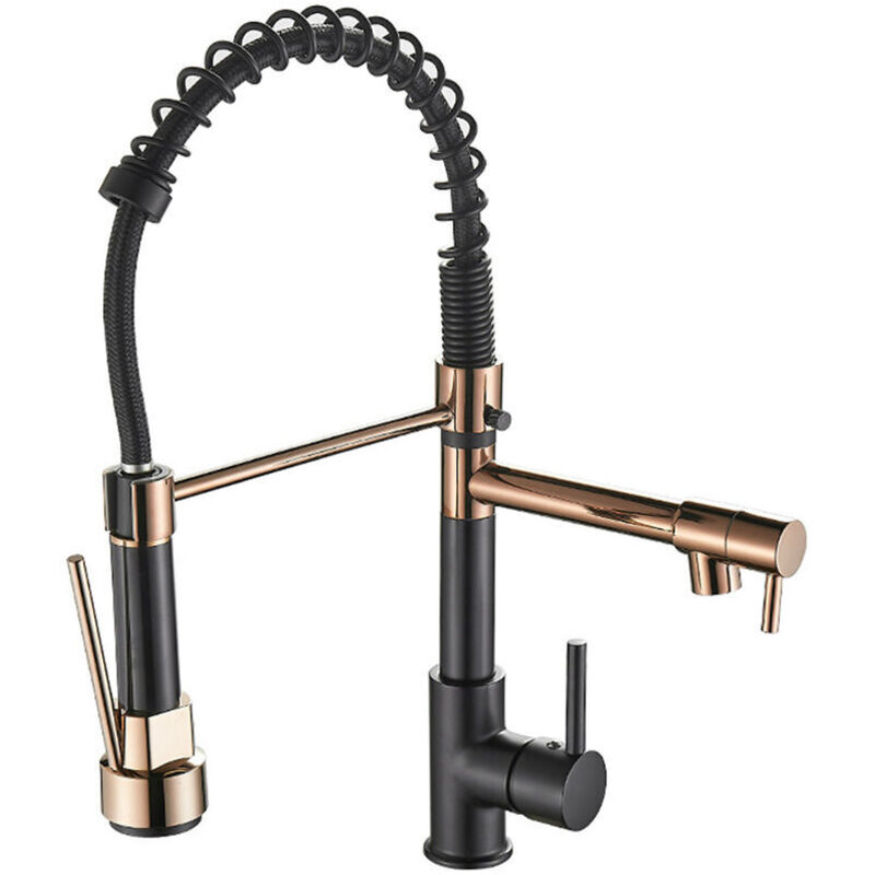 Thsinde - Robinet Cuisine Extractible 2 Jets Mitigeur Monocommande Pivotant à 360° Disponible Eau Froid et Chaud Noir