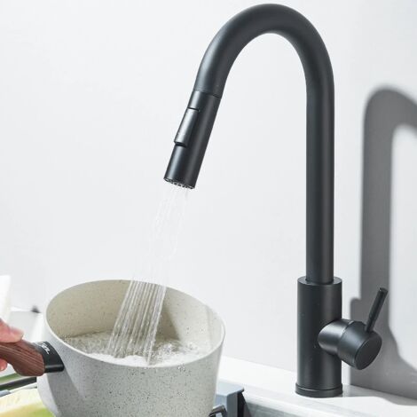 Robinet Cuisine Extractible, Norme G3/8" EU Mitigeur Cuisine Chaud et Froid en Acier Inoxydable, Rotatif à 360°Mitigeur Evier Cuisine Librement Mitigeur (Noir)
