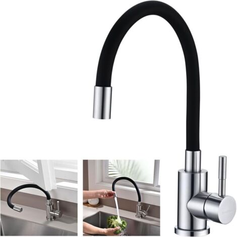 Robinet Cuisine Flexible, Mitigeur Cuisine Noir avec Bec Flexible, Robinet Evier de Cuisine, Robinetterie Cuisine, Mitigeur Evier Pivotant À 360°, Acier Inoxydable, Noir