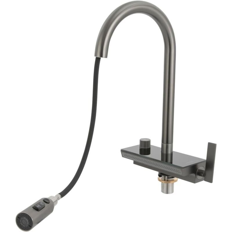 Gojoy - Robinet Cuisine Gris, Cascade Robinet De Cuisine Avec Douche Extensible, Mitigeur Cuisine Avec Affichage De La Température, Rotation à 360°,