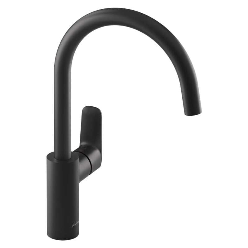 Robinet cuisine JACOB DELAFON July+ col de cygne et orientable noir mat