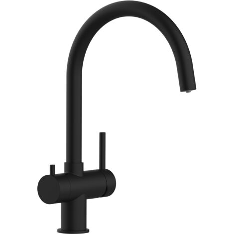 Robinet Cuisine Mitigeur 3 Voies en ACIER INOXYDABLE Massif, avec bec pivotant 360° en U, PVD Noir Mat