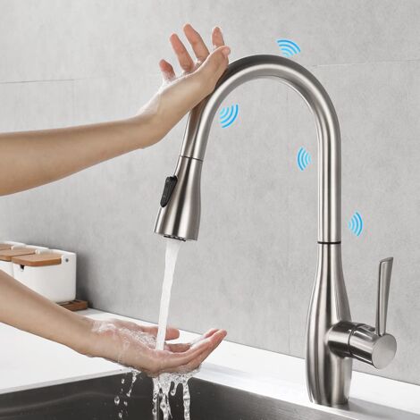 Robinet cuisine mitigeur à capteur tactile – Douchette extractible – Rotation 360° – 2 modes de jet – Acier inoxydable – Faustina