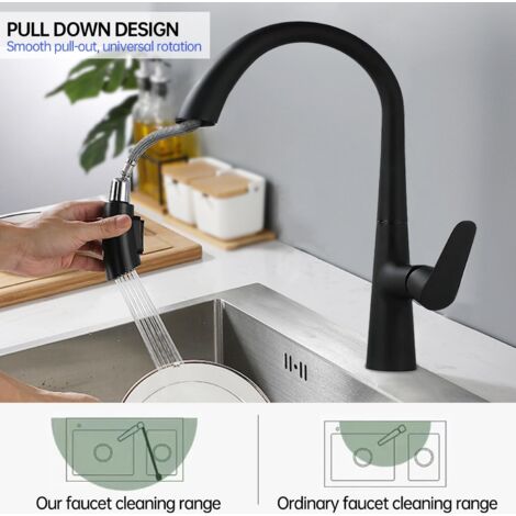 Robinet Cuisine Mitigeur avec Douchette Extensible Robinet Évier Cuisine Rotatif à 360° Noir