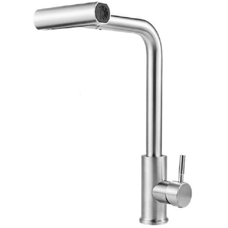 Robinet Cuisine - Mitigeur Avec Douchette Extractible - Rotation 360° - 4 Modes Pulvérisation - Acier Inoxydable Brossé SUS304 - Pour Évier - 1 Pièce