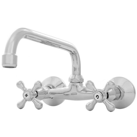 Robinet Cuisine Mitigeur Chrome Mural Bec Supérieur Manettes Croisillons