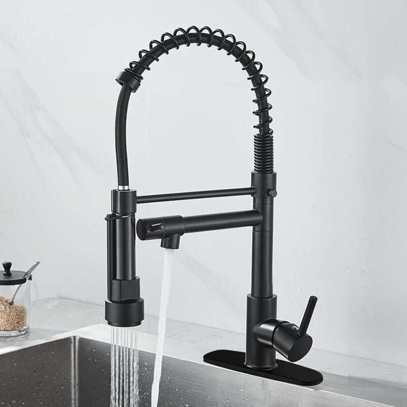 Jn.songs - Robinet Cuisine Noir Mitigeur Cuisine avec Douchette 360° Robinet d'Évier à Arc 2 Modes de Pulvérisation Chaud et Froid