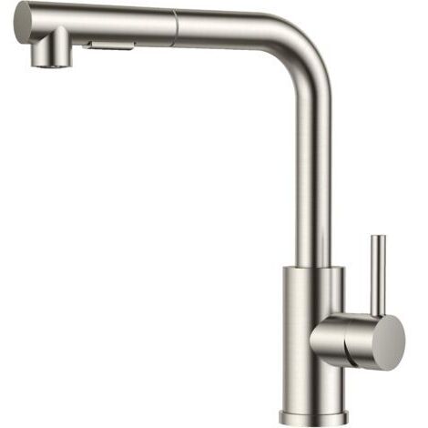 Robinet Cuisine, Mitigeur Cuisine avec Douchette Extractible, 2 Modes de Pulvérisation et Pivotante à 360°, En Forme de L Acier Inoxydable Monolevier Robinet Evier