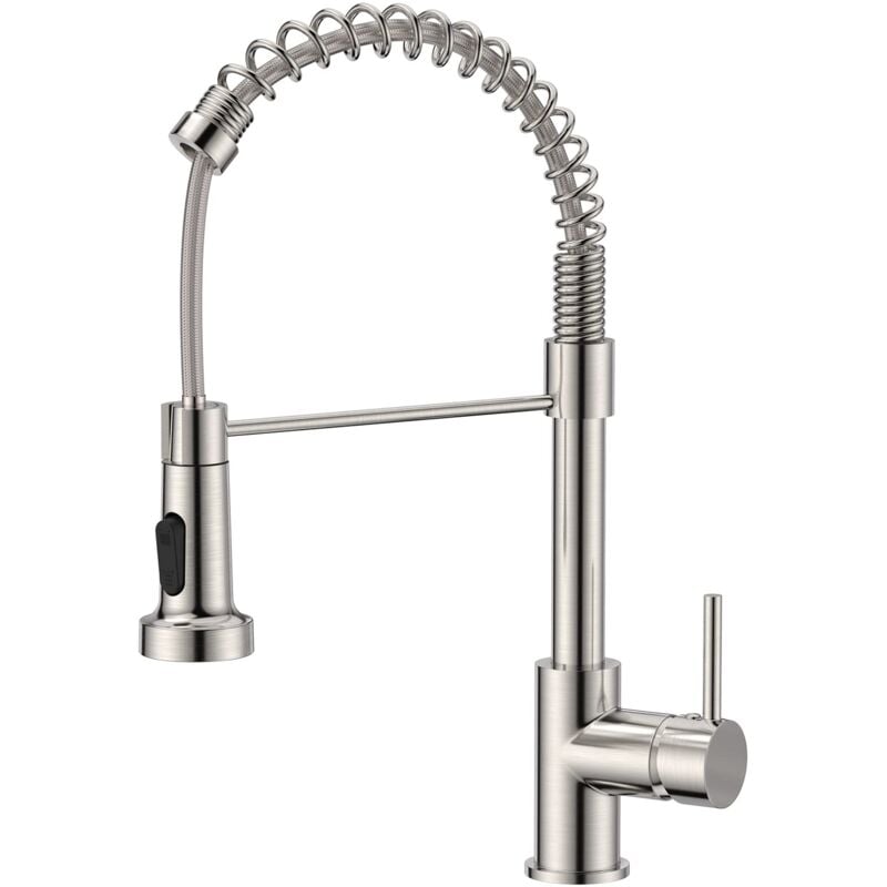 Beijiyi - Robinet Cuisine, Mitigeur Cuisine Avec Douchette Pivotant à 360° d'Évier à Arc Élevé Pulvérisateur Escamotable 2 Modes, Acier Inoxydable