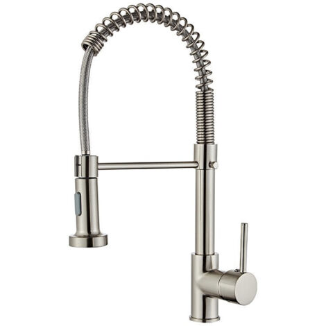 Robinet Cuisine, Mitigeur Cuisine Avec Douchette Pivotant à 360° d'Évier à Arc Élevé Pulvérisateur Escamotable 2 Modes, Acier Inoxydable