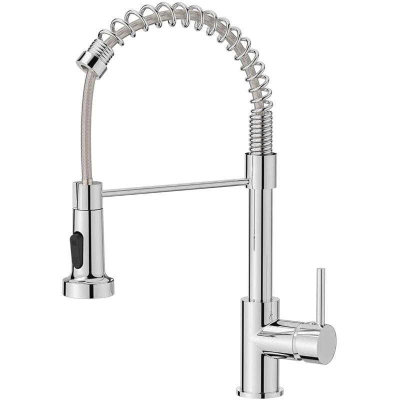 Fitags - Robinet Cuisine, Mitigeur Cuisine Avec Douchette Pivotant à 360° d'Évier à Arc Élevé Pulvérisateur Escamotable 2 Modes, Chrome Poli