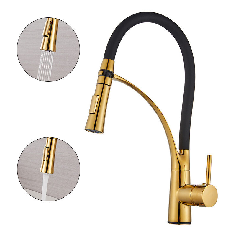 Sjqka - Robinet Cuisine, Mitigeur Cuisine de Flexible Bec Pivotant à 360° et Tuyau en Silicone Noir,avec Douchette Extractible et Pulvérisateur