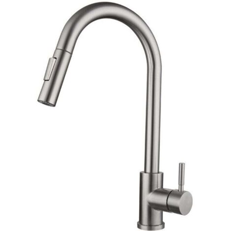 Robinet Cuisine, Mitigeur Cuisine Douchette, Pivotant à 360° d'Évier à Arc Élevé Pulvérisateur Escamotable 2 Modes, Acier Inoxydable