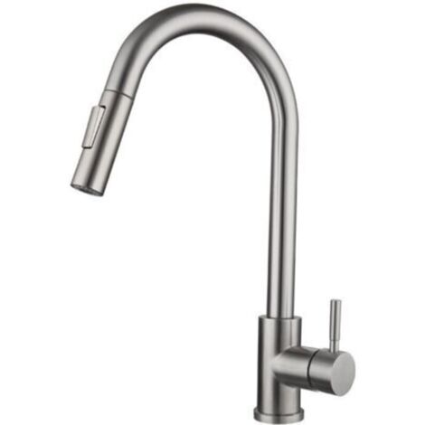 Robinet Cuisine, Mitigeur Cuisine Douchette, Pivotant à 360° d'Évier à Arc Élevé Pulvérisateur Escamotable 2 Modes, Acier Inoxydable