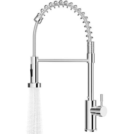 Robinet Cuisine, Mitigeur Évier à Arc Élevé avec Douchette Extensible 360° Pivotant, Mitigeur Cuisine avec 2 Types de Jet, Robinet D'évier en Acier Inoxydable, Installation Facile, Chromage