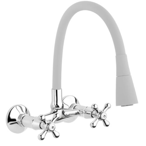 Robinet Cuisine Mitigeur Gris Mural Manettes Croisillons Roma Bec Flexible